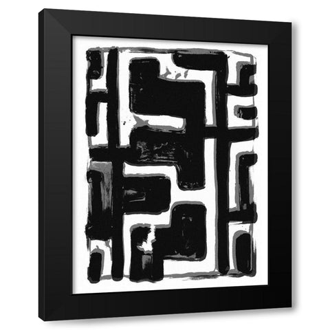 African Textile Woodcut III Black Modern Wood Framed Art Print with Double Matting by Stellar Design Studio