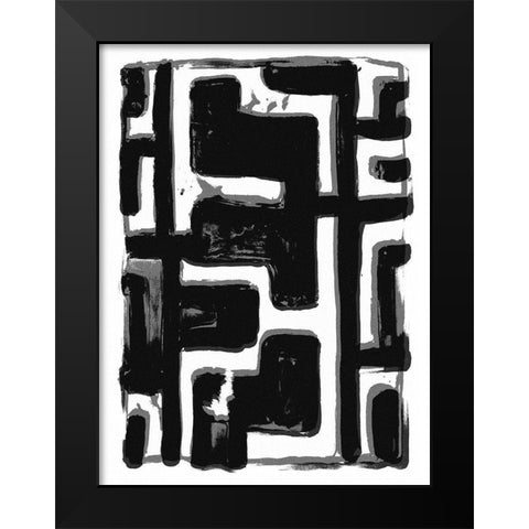 African Textile Woodcut III Black Modern Wood Framed Art Print by Stellar Design Studio