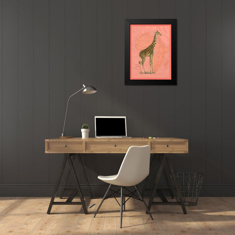 African Animals on Coral I Black Modern Wood Framed Art Print by Studio W
