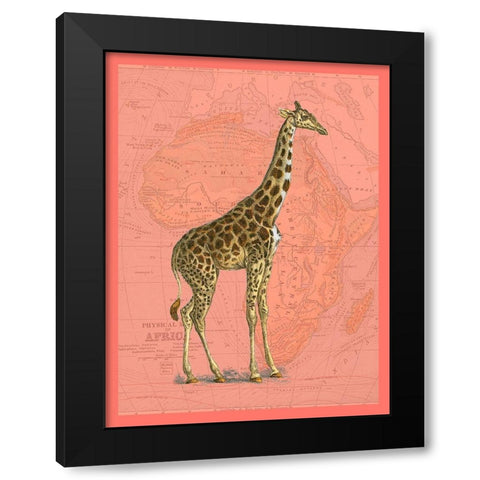 African Animals on Coral I Black Modern Wood Framed Art Print by Studio W