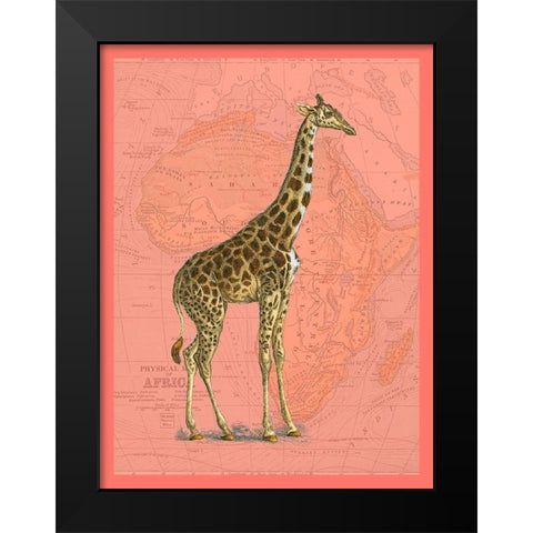 African Animals on Coral I Black Modern Wood Framed Art Print by Studio W