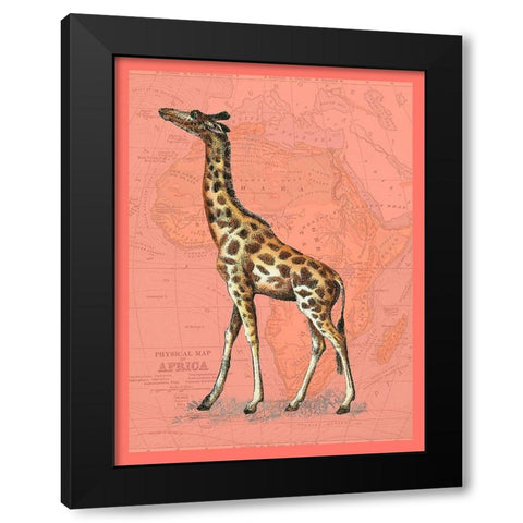African Animals on Coral II Black Modern Wood Framed Art Print with Double Matting by Studio W