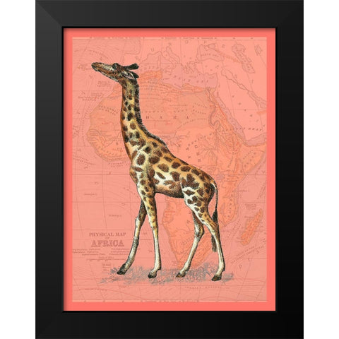 African Animals on Coral II Black Modern Wood Framed Art Print by Studio W