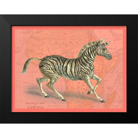 African Animals on Coral III Black Modern Wood Framed Art Print by Studio W