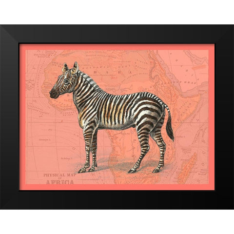 African Animals on Coral IV Black Modern Wood Framed Art Print by Studio W