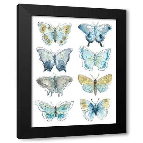 Butterfly Blues I Black Modern Wood Framed Art Print by Vess, June Erica