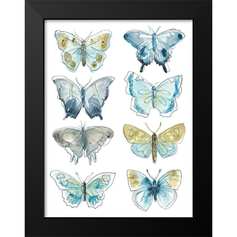 Butterfly Blues I Black Modern Wood Framed Art Print by Vess, June Erica