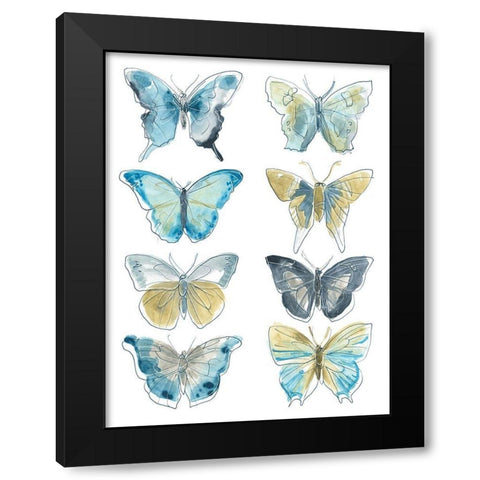 Butterfly Blues II Black Modern Wood Framed Art Print with Double Matting by Vess, June Erica