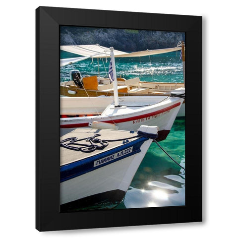 Workboats of Corfu, Greece I Black Modern Wood Framed Art Print by DeNardo, Laura