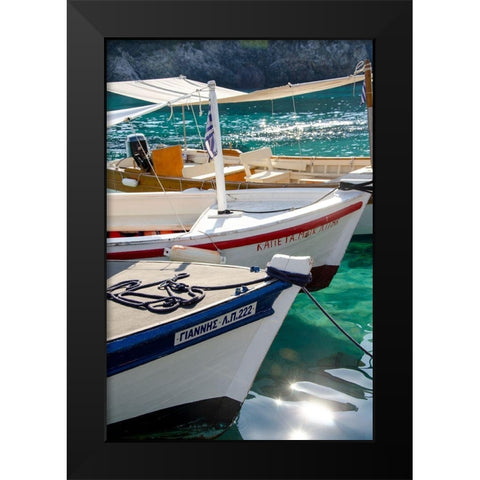 Workboats of Corfu, Greece I Black Modern Wood Framed Art Print by DeNardo, Laura