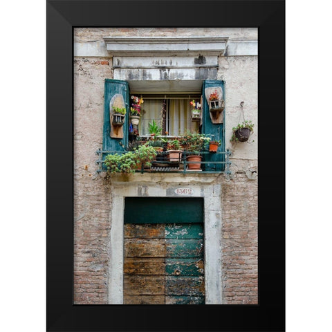 Italian Window Flowers I Black Modern Wood Framed Art Print by DeNardo, Laura