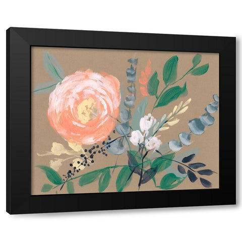 Flowers on Mocha II Black Modern Wood Framed Art Print with Double Matting by Goldberger, Jennifer