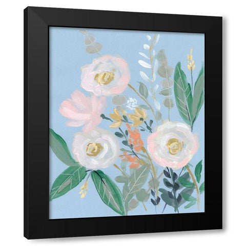 Spring Bouquet on Blue I Black Modern Wood Framed Art Print by Goldberger, Jennifer