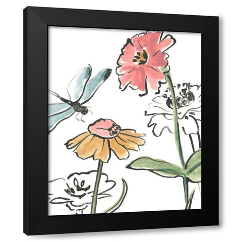 Boho Florals I Black Modern Wood Framed Art Print by Vess, June Erica