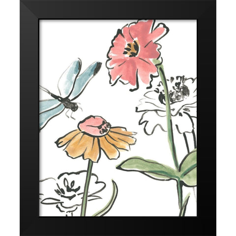 Boho Florals I Black Modern Wood Framed Art Print by Vess, June Erica