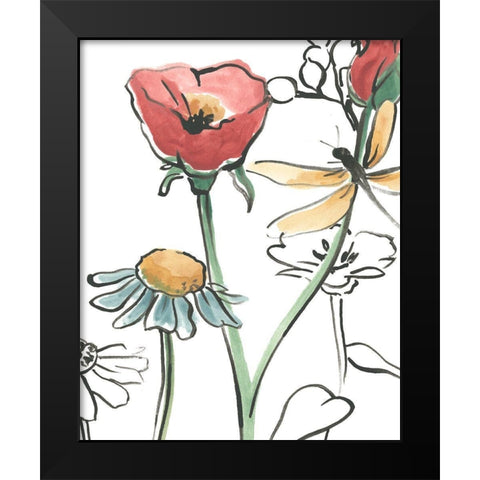 Boho Florals VI Black Modern Wood Framed Art Print by Vess, June Erica