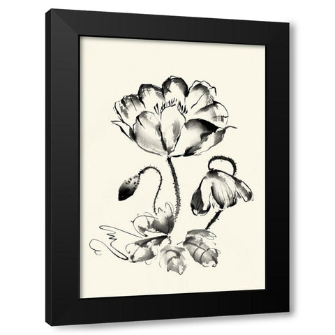 Ink Wash Floral IV - Poppy Black Modern Wood Framed Art Print with Double Matting by Rae, Nan