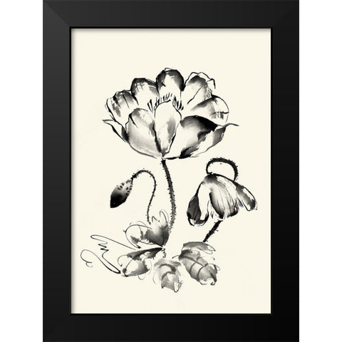 Ink Wash Floral IV - Poppy Black Modern Wood Framed Art Print by Rae, Nan