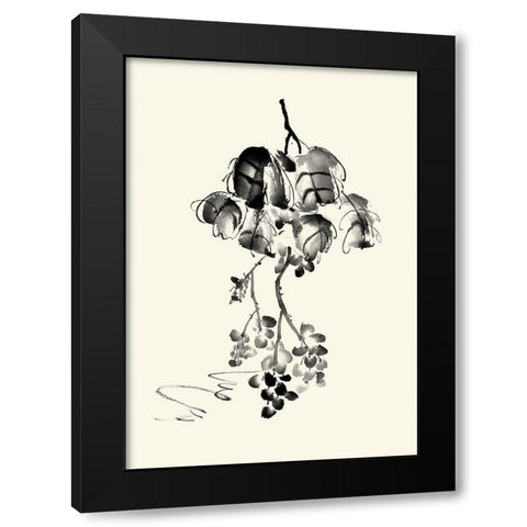 Ink Wash Floral V - Grapes Black Modern Wood Framed Art Print with Double Matting by Rae, Nan