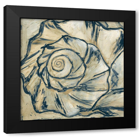 Navy Seashell Spiral I Black Modern Wood Framed Art Print by Meagher, Megan