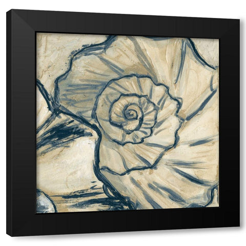 Navy Seashell Spiral II Black Modern Wood Framed Art Print with Double Matting by Meagher, Megan