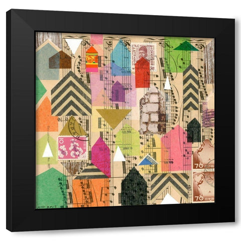 Stamped Houses I Black Modern Wood Framed Art Print by Galapon, Nikki