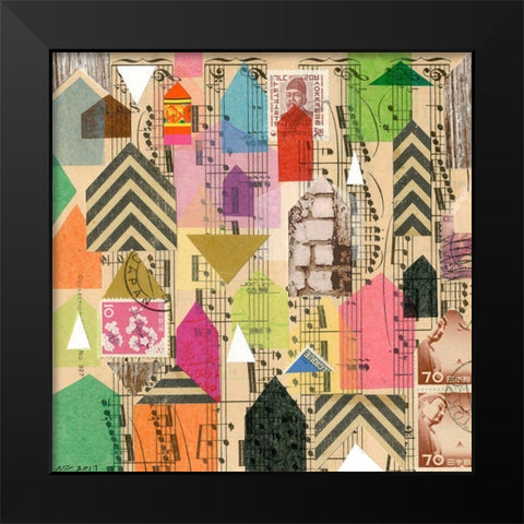 Stamped Houses I Black Modern Wood Framed Art Print by Galapon, Nikki