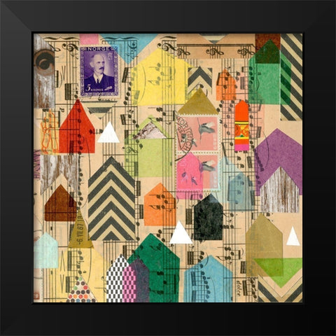 Stamped Houses II Black Modern Wood Framed Art Print by Galapon, Nikki