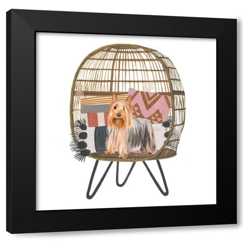 Pom Pom Pup I Black Modern Wood Framed Art Print by Wang, Melissa