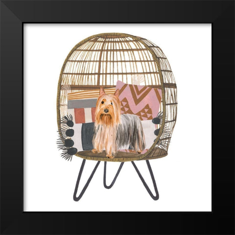 Pom Pom Pup I Black Modern Wood Framed Art Print by Wang, Melissa