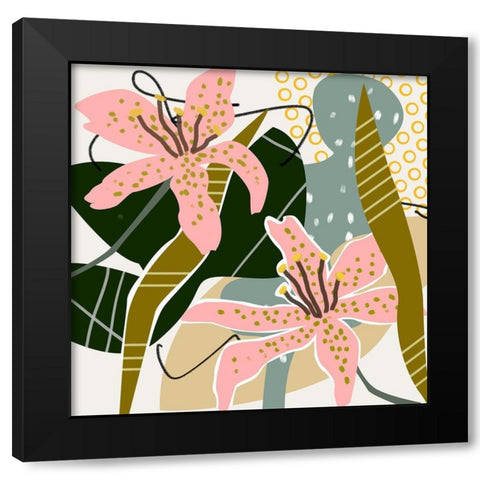 Lily Valley I Black Modern Wood Framed Art Print with Double Matting by Wang, Melissa