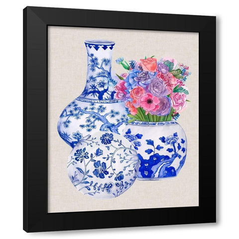 Delft Blue Vases II Black Modern Wood Framed Art Print with Double Matting by Wang, Melissa