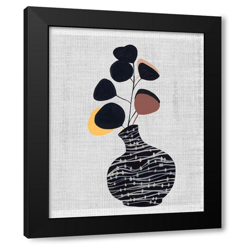 Decorated Vase with Plant I Black Modern Wood Framed Art Print by Wang, Melissa