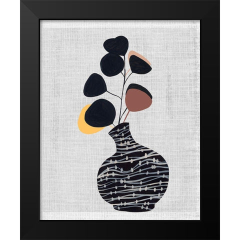 Decorated Vase with Plant I Black Modern Wood Framed Art Print by Wang, Melissa