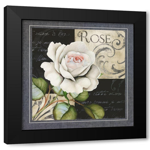 Flowers on BandW I Black Modern Wood Framed Art Print by White, Abby