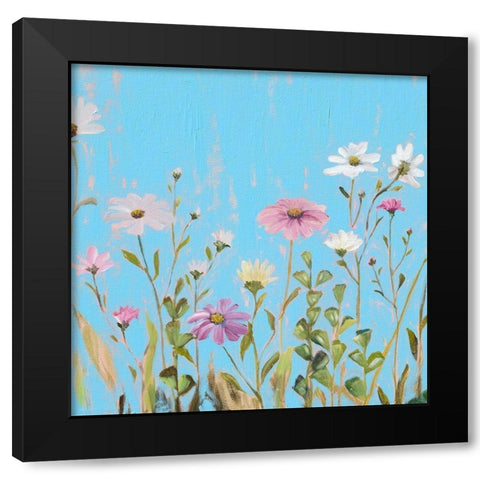 Wild Flowers on Cerulean I Black Modern Wood Framed Art Print by Iafrate, Sandra