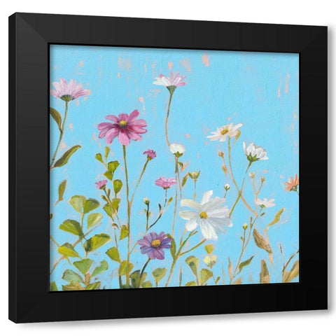 Wild Flowers on Cerulean II Black Modern Wood Framed Art Print with Double Matting by Iafrate, Sandra