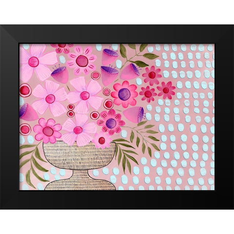 Cheeky Pink Floral I Black Modern Wood Framed Art Print by Moore, Regina