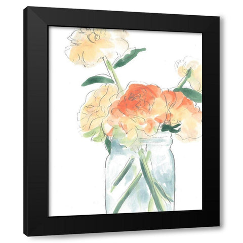 Soft Posy Sketch I Black Modern Wood Framed Art Print by Vess, June Erica