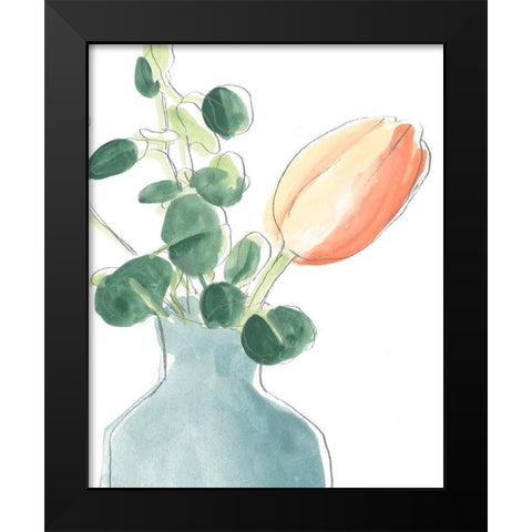 Soft Posy Sketch II Black Modern Wood Framed Art Print by Vess, June Erica
