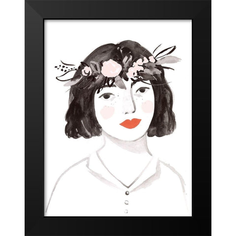 Blossom Crown I Black Modern Wood Framed Art Print by Borges, Victoria