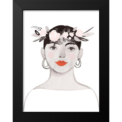 Blossom Crown III Black Modern Wood Framed Art Print by Borges, Victoria