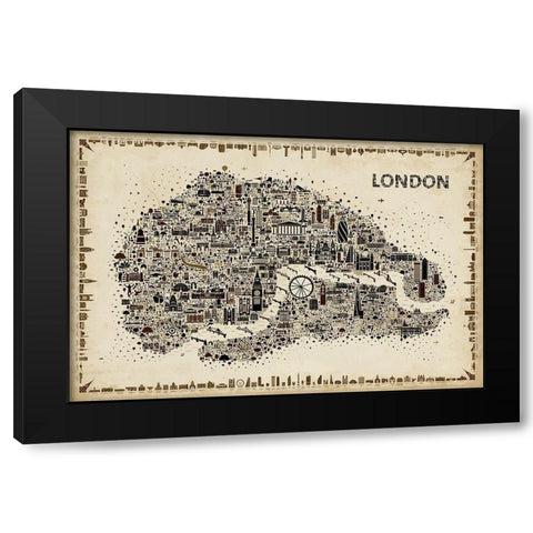 Antique Iconic Cities-London Black Modern Wood Framed Art Print by Esquer, Rafael