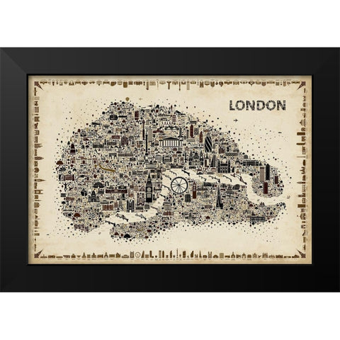Antique Iconic Cities-London Black Modern Wood Framed Art Print by Esquer, Rafael