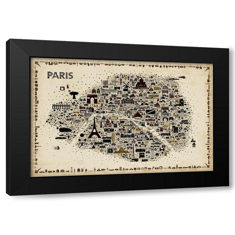 Antique Iconic Cities-Paris Black Modern Wood Framed Art Print with Double Matting by Esquer, Rafael