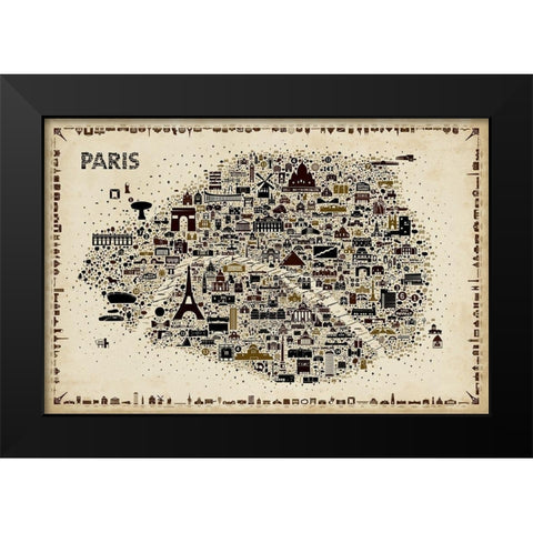 Antique Iconic Cities-Paris Black Modern Wood Framed Art Print by Esquer, Rafael
