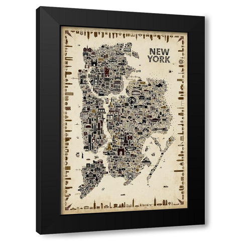 Antique Iconic Cities-New York Black Modern Wood Framed Art Print by Esquer, Rafael