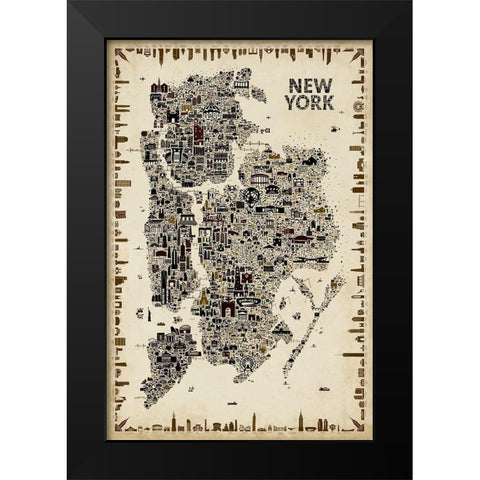Antique Iconic Cities-New York Black Modern Wood Framed Art Print by Esquer, Rafael