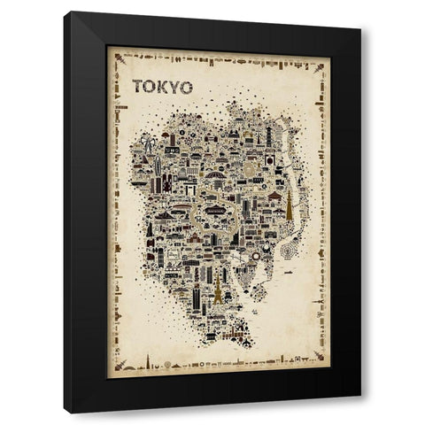 Antique Iconic Cities-Tokyo Black Modern Wood Framed Art Print by Esquer, Rafael