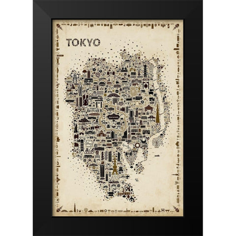 Antique Iconic Cities-Tokyo Black Modern Wood Framed Art Print by Esquer, Rafael